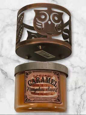 Bath & Body Works Caramel Pumpkin Swirl Candle with Decorative Owl Holder